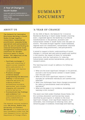 A Year of Change in South Sudan - Summary Document_draft
