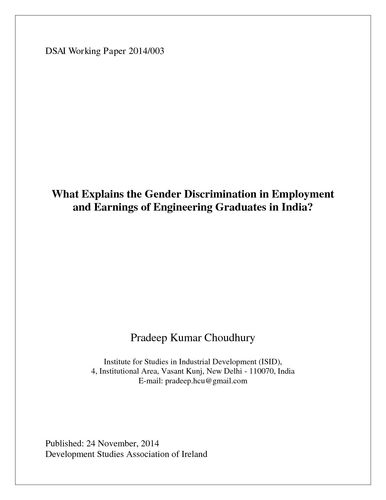 Publication cover - What Explains the Gender Discrimination in Employment and Earnings of Engineering Graduates in India?