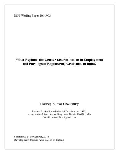 Publication cover - What Explains the Gender Discrimination in Employment and Earnings of Engineering Graduates in India?
