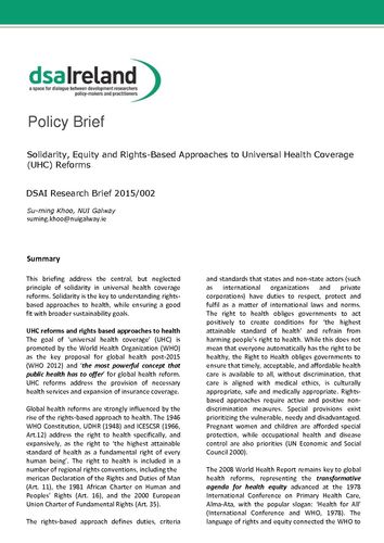 Publication cover -  Solidarity, Equity and Rights-Based Approaches to Universal Health Coverage  