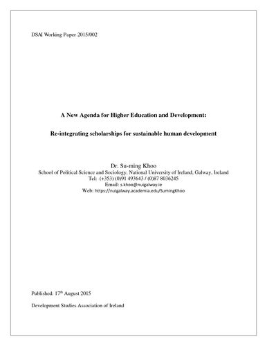 Publication cover - A new Agenda for Higher Education: Re-integrating scholarships for sustainable human development 