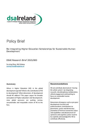 Publication cover - Re-integrating Higher Education Scholarships for Sustainable Human Development 